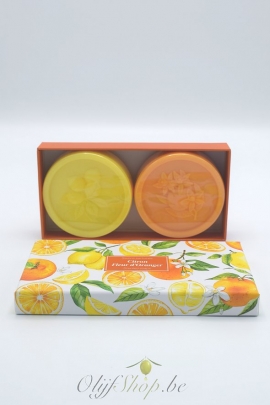 Geschenkdoos met 2 ronde zepen citroen en fleur d'oranger EP