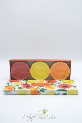 Luxe geschenkkoffer met 3 ronde zepen - papaver, citroen, fleur d'oranger EP