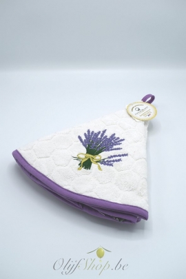 Zachte handdoek met lusje en geborduurd lavendelbosje